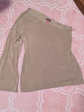 Vince Camuto Gold Metallic One Shoulder Knit Top Medium